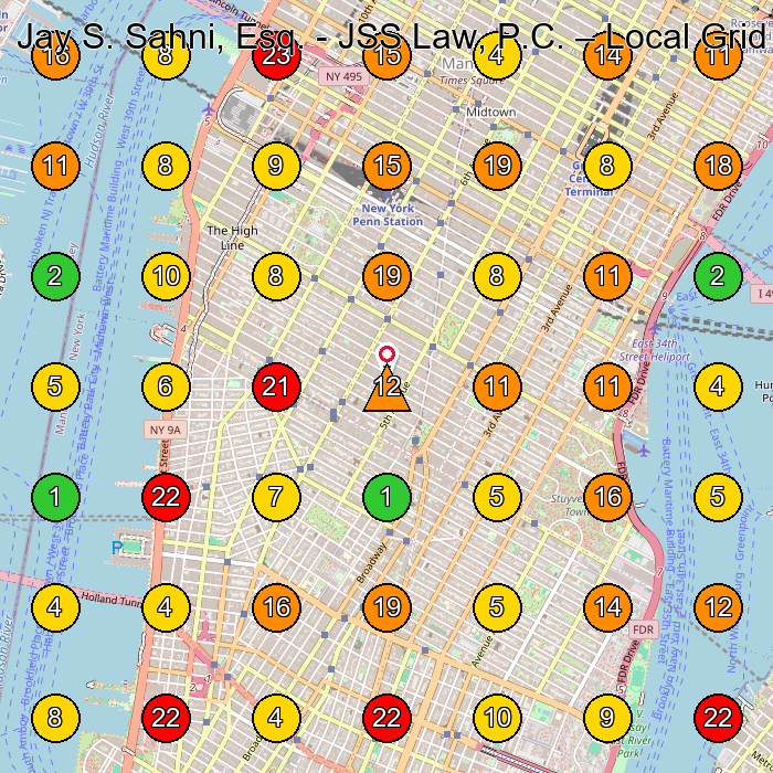 Jay S. Sahni, Esq. - JSS Law, P.C. Real Estate Attorney GeoGrid ranking map for New York NY